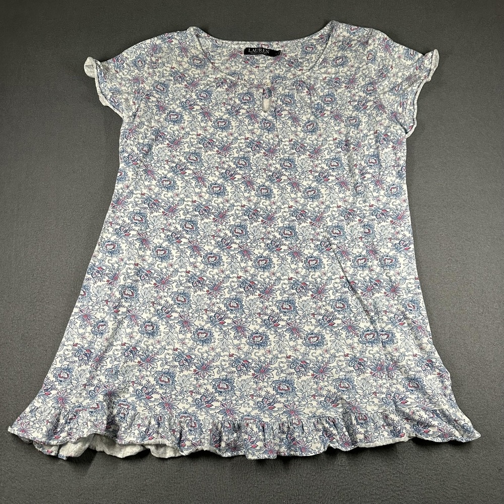 Lauren Ralph Lauren Black Label Sleepshirt Womens Large White Floral Chemise